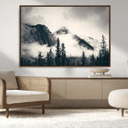 Forest Mountain Print | Black and White Canvas Wall Art with Misty Forest Design