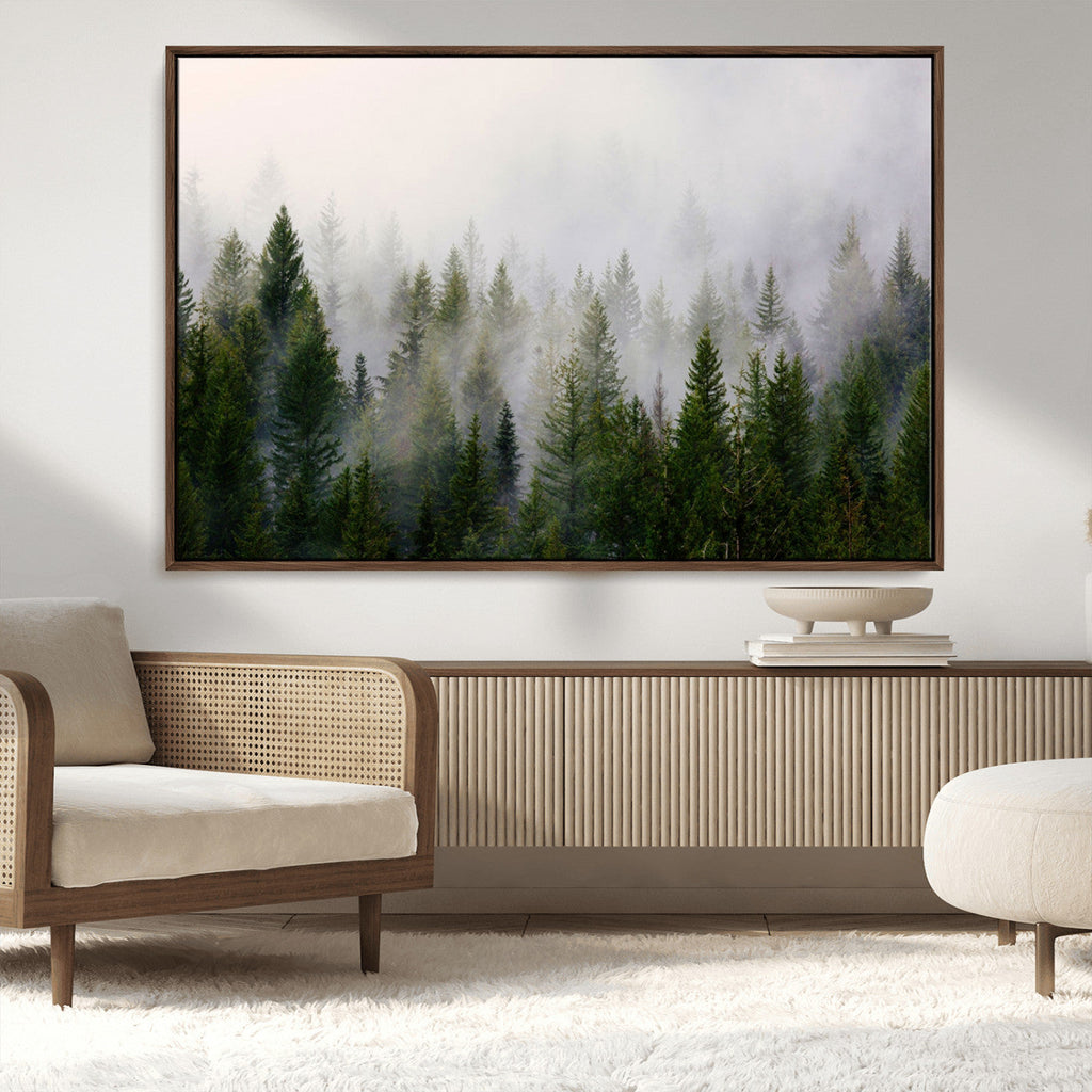 Forest Wall Art Canvas Print | Foggy Forest Wall Art | Pine Wood Forest Print