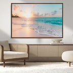 Beach Sunrise Wall Art, Coastal Seascape Canvas Print, Ocean Wave Wall Decor