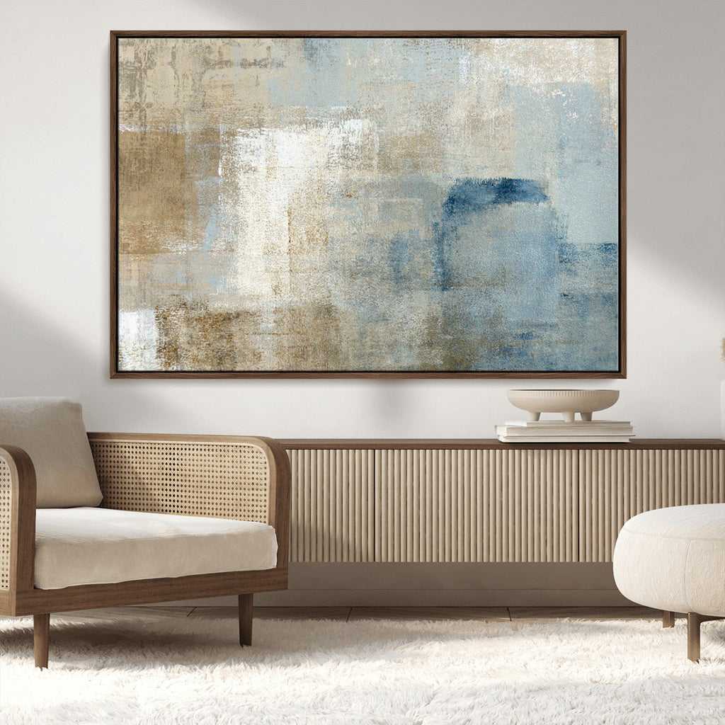 Abstract Blue and Beige Wall Art, Modern Minimalist Canvas Print Set