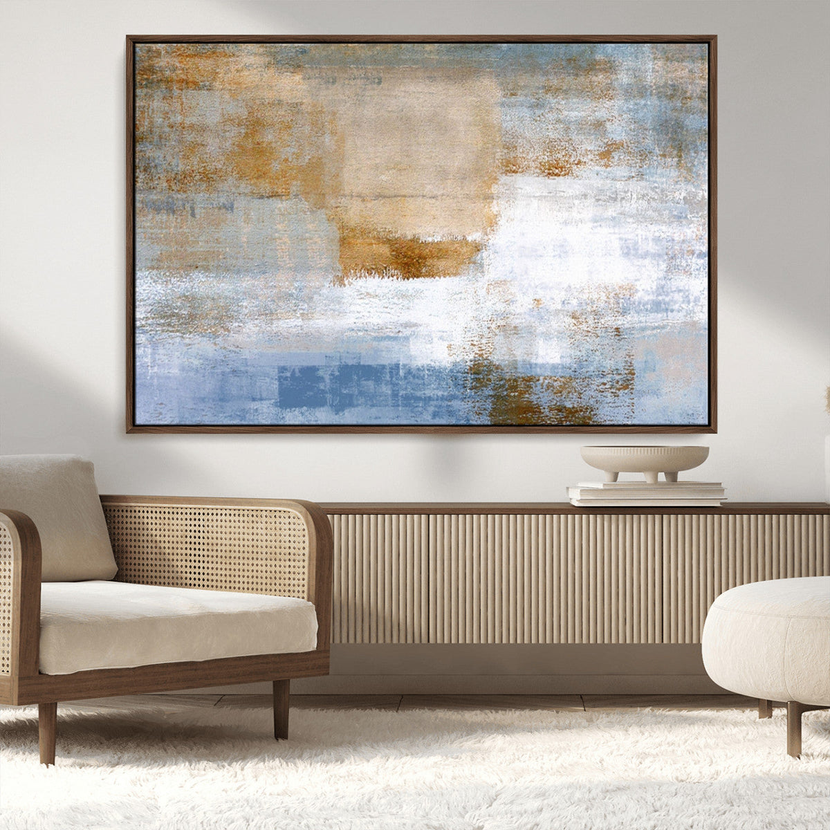 Blue Multi Panel Abstract Wall Art Canvas, Abstract Blue and Gold Canvas Print