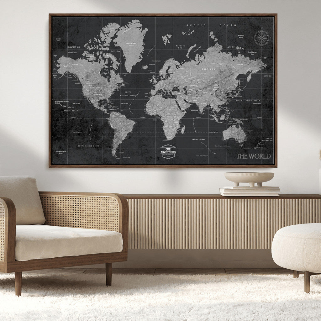 World Map Canvas Print, Detailed Map of the World Wall Art for Home or Office