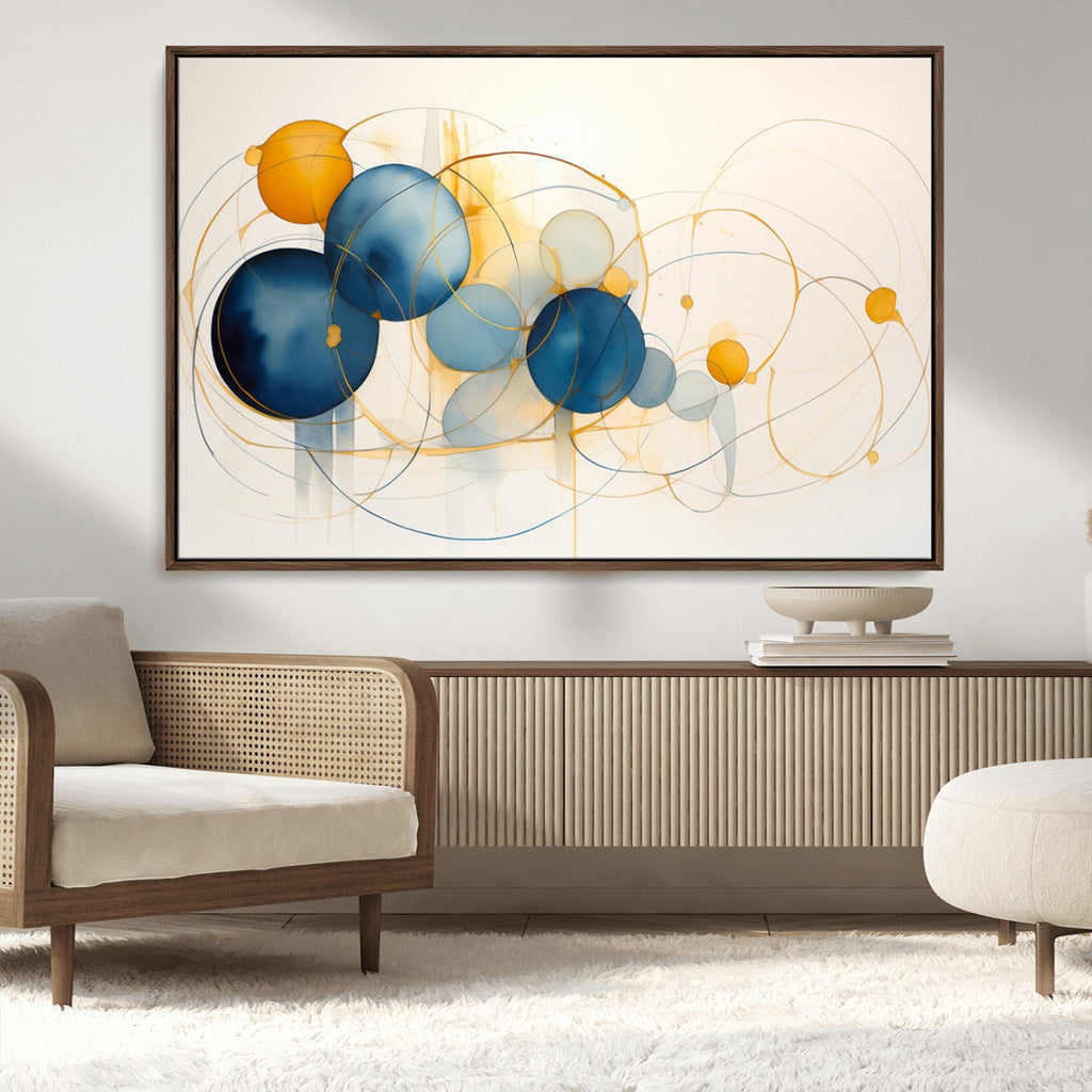 Geometric Blue Orange Abstract Wall Art Canvas, Geometric Blue Orange Canvas Print