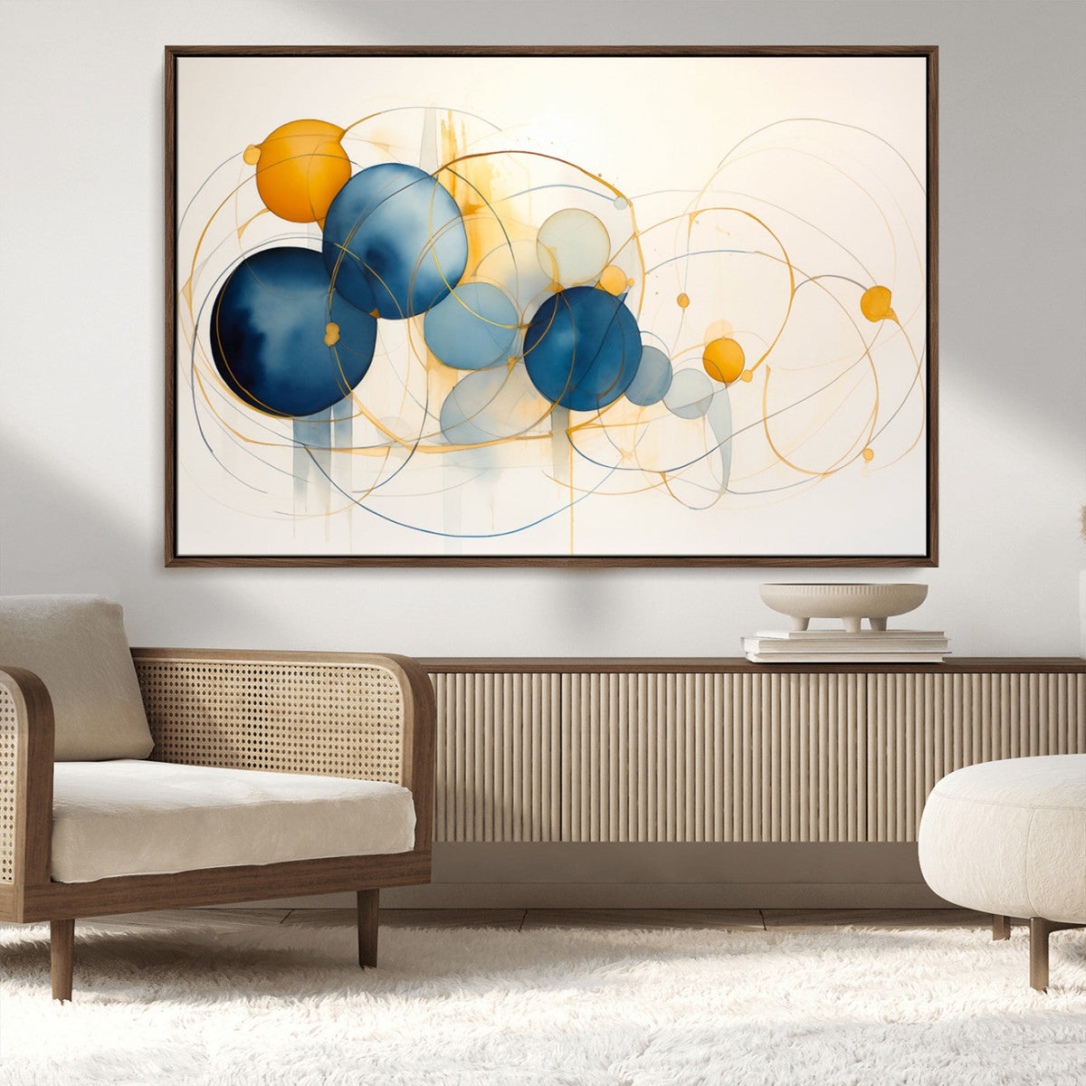 Geometric Blue Orange Abstract Wall Art Canvas, Geometric Blue Orange Canvas Print