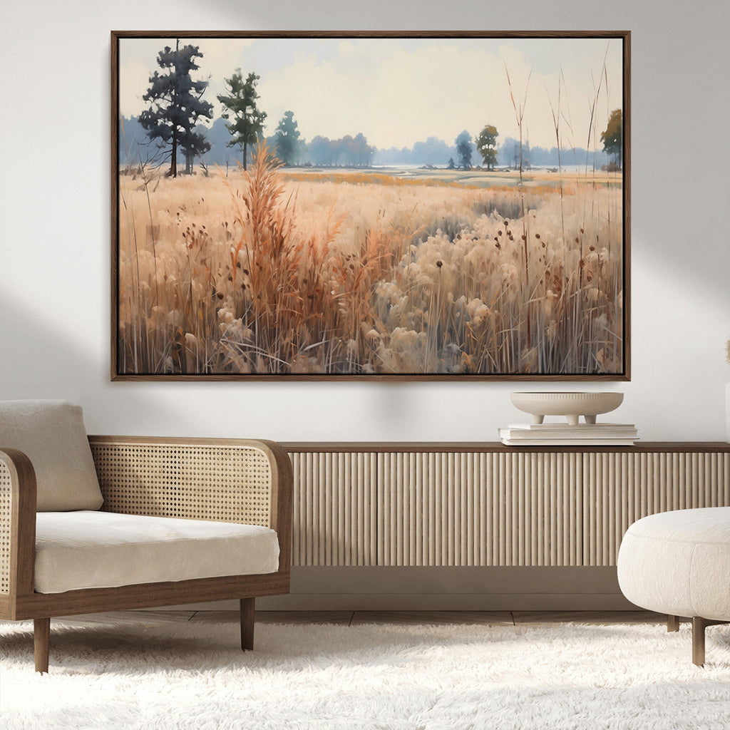 Golden Fields Canvas Wall Art Print | Serene Minimalist Landscape for Modern Decor
