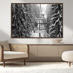 Winter Ski Lift Black and White Canvas Wall Art | Alpine Escape in Minimalist Style