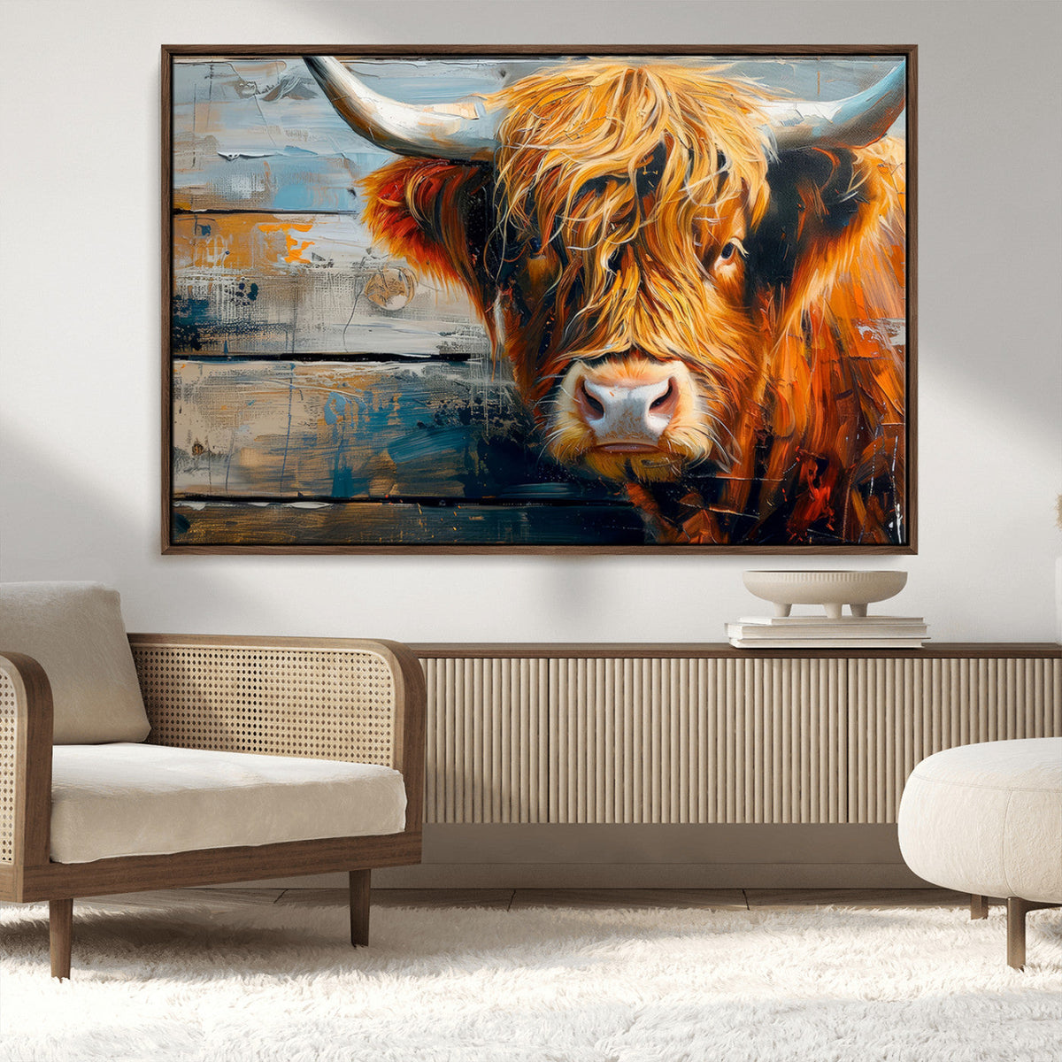 Highland Cow Abstract Canvas Wall Art, Bold Farmhouse Decor