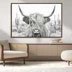 Rustic Charm, Cow Longhorn Black White Bighorn Wall Art