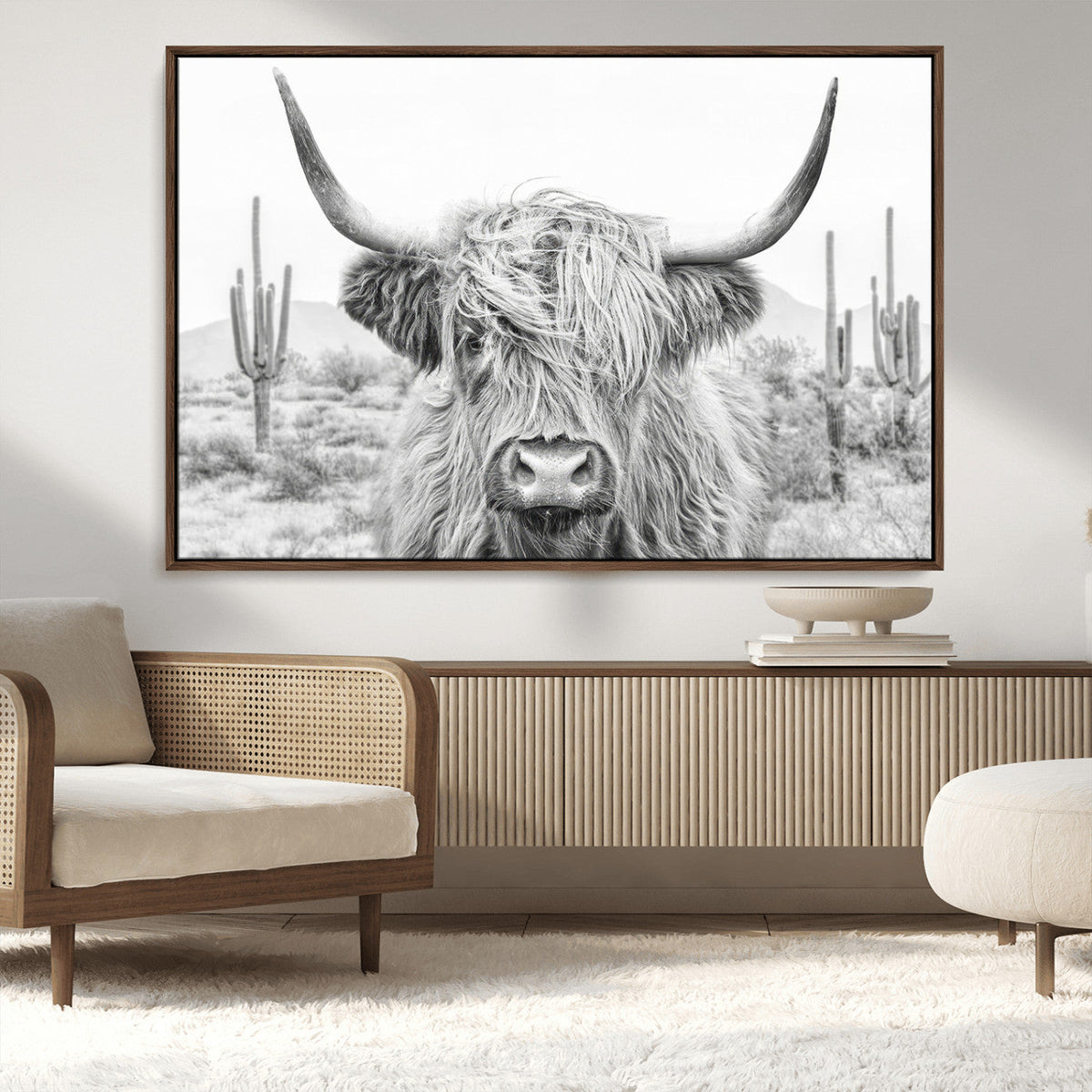 Rustic Charm, Cow Longhorn Black White Bighorn Wall Art