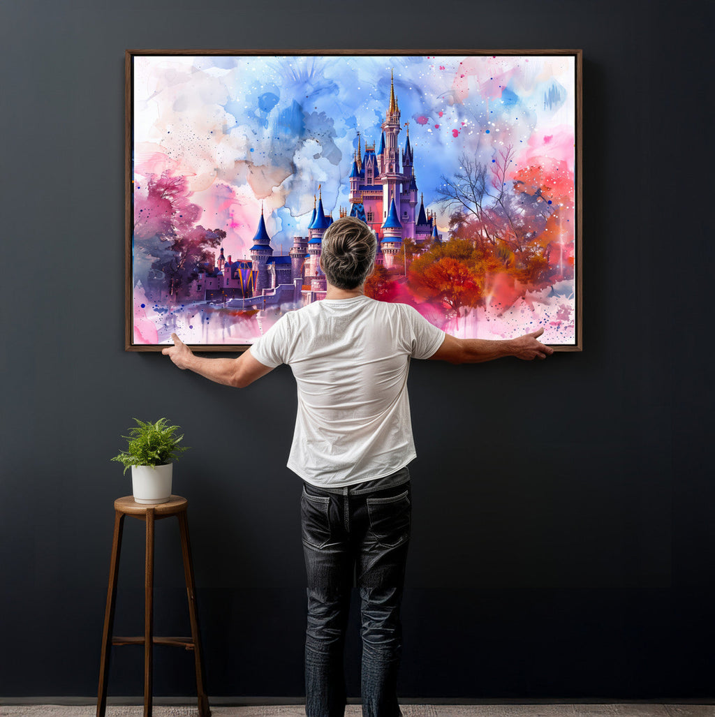 Disney Wall Art: Dreamy Watercolor Cinderella Castle Canvas Print