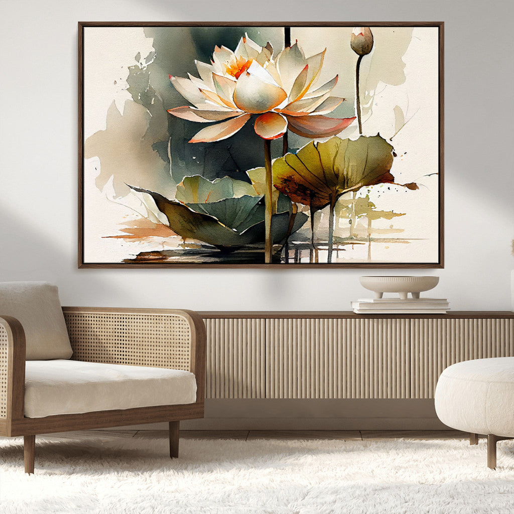 Lotus Flower Watercolor Canvas Print | A Symbol of Serenity and Growth in Soft Watercolors