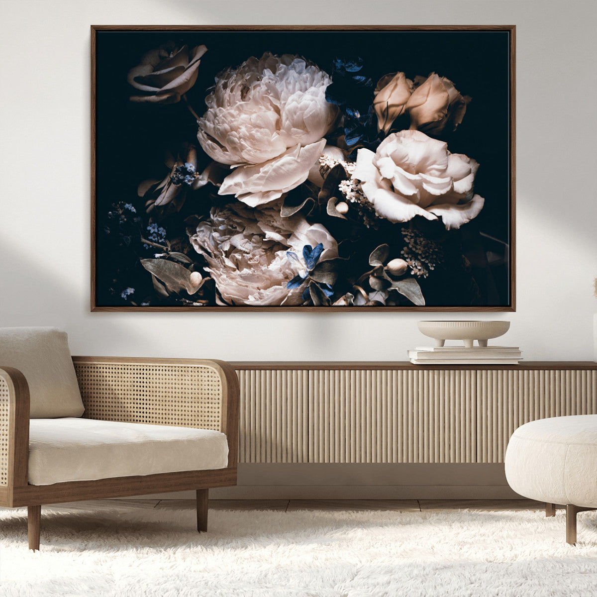 Pink Peonies Flowers Large Canvas Art Print