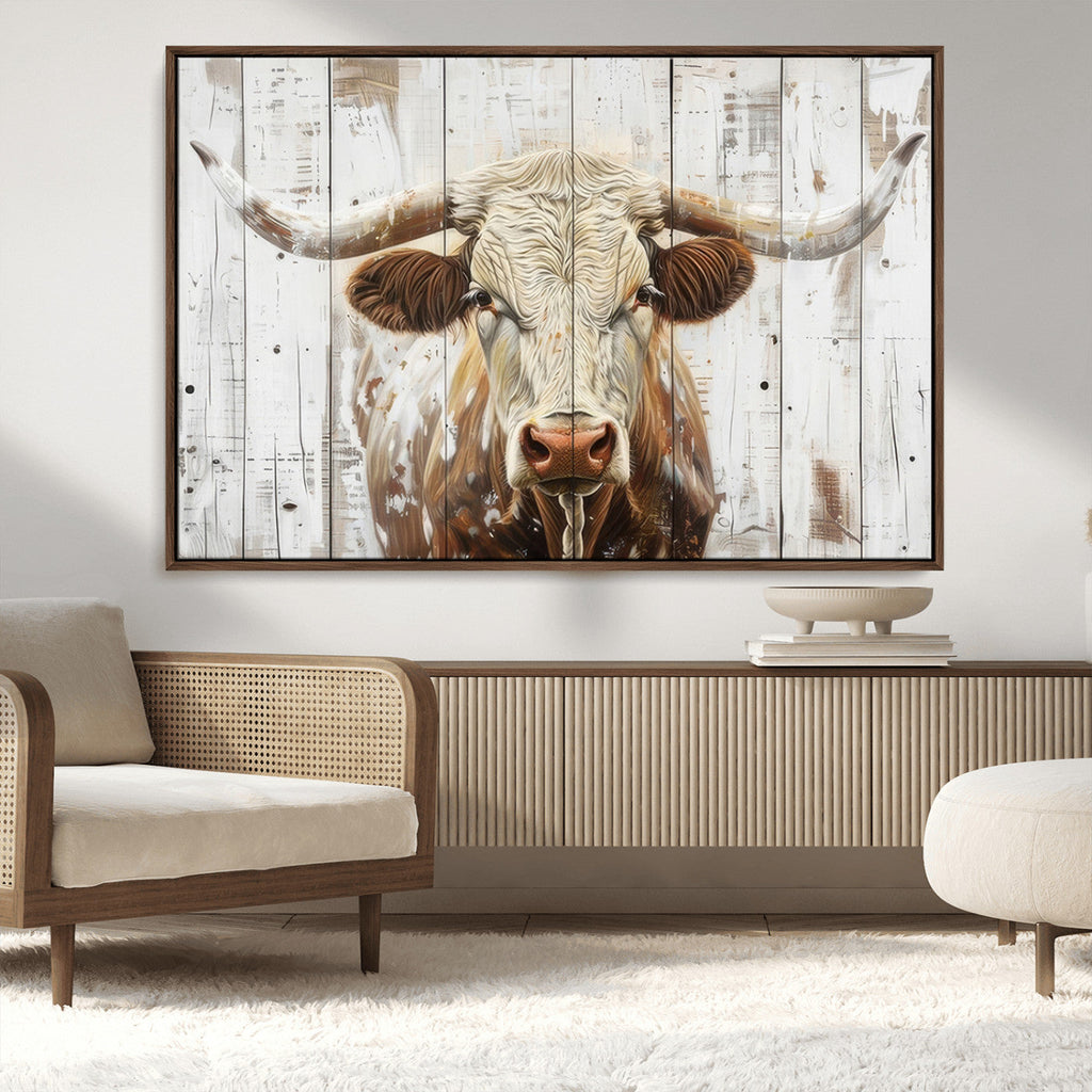 Rustic Longhorn Bull Wall Art Canvas Set