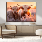 Highland Cows at Sunrise Wall Art Canvas Set