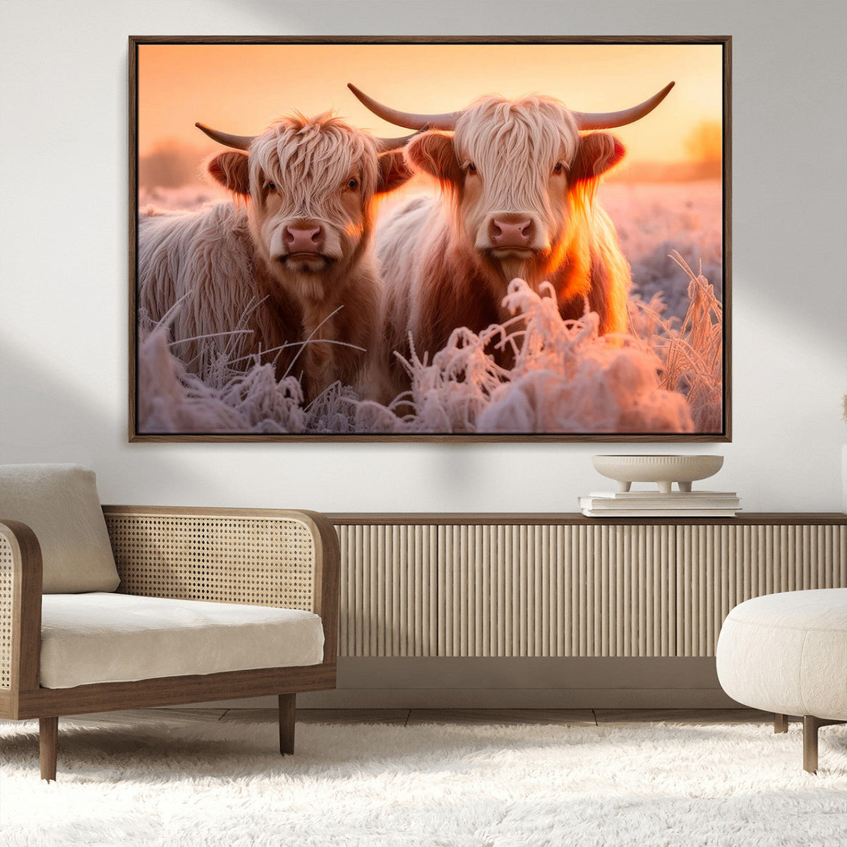 Highland Cows at Sunrise Wall Art Canvas Set
