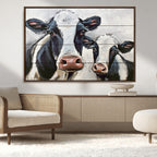 Vintage Baby and Mom Cattle Wall Art Canvas Print