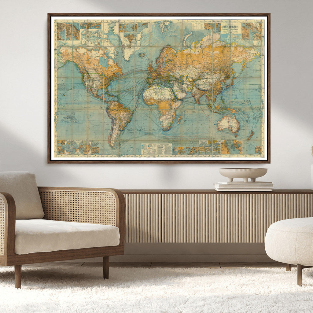 Push Pin World Map Canvas Print | Travel Tracker Wall Art for Couples
