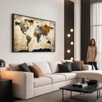 World Map Wall Art | Antique Style Blue and Brown Map Canvas Print