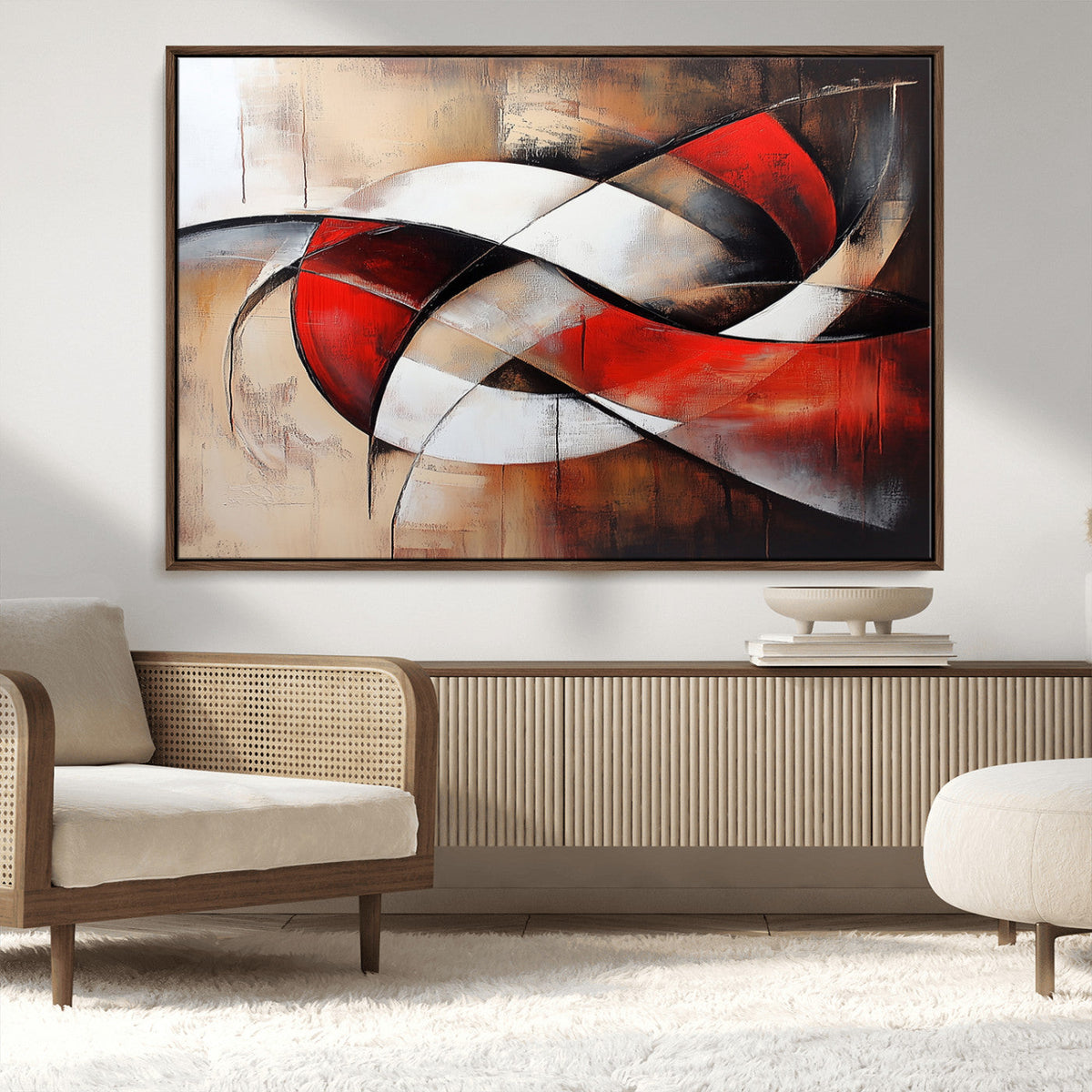 Abstract Wall Art - Modern Red and White Canvas Wall Art
