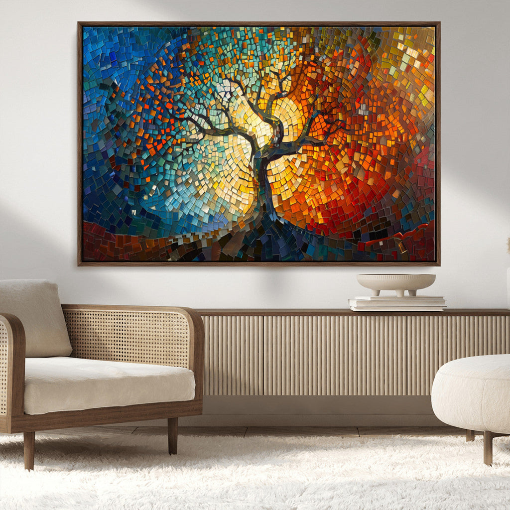 Yggdrasil Tree of Life Mosaic Stained Glass Wall Art Canvas Print