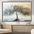 Golden and Silver Tree Wall Art | Framed Elegant Leaves Canvas