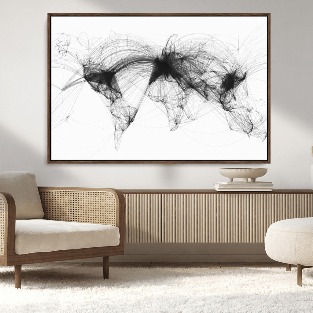 Flight Routes Air Traffic Map Canvas Wall Art, World Flight Routes Print
