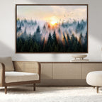Abstract Forest Wall Art, Serene Nature Canvas Print with Misty Forest Design for Modern Home Decor