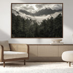 Moody Forest Wall Art | Framed Mountain Fog Canvas Artwork