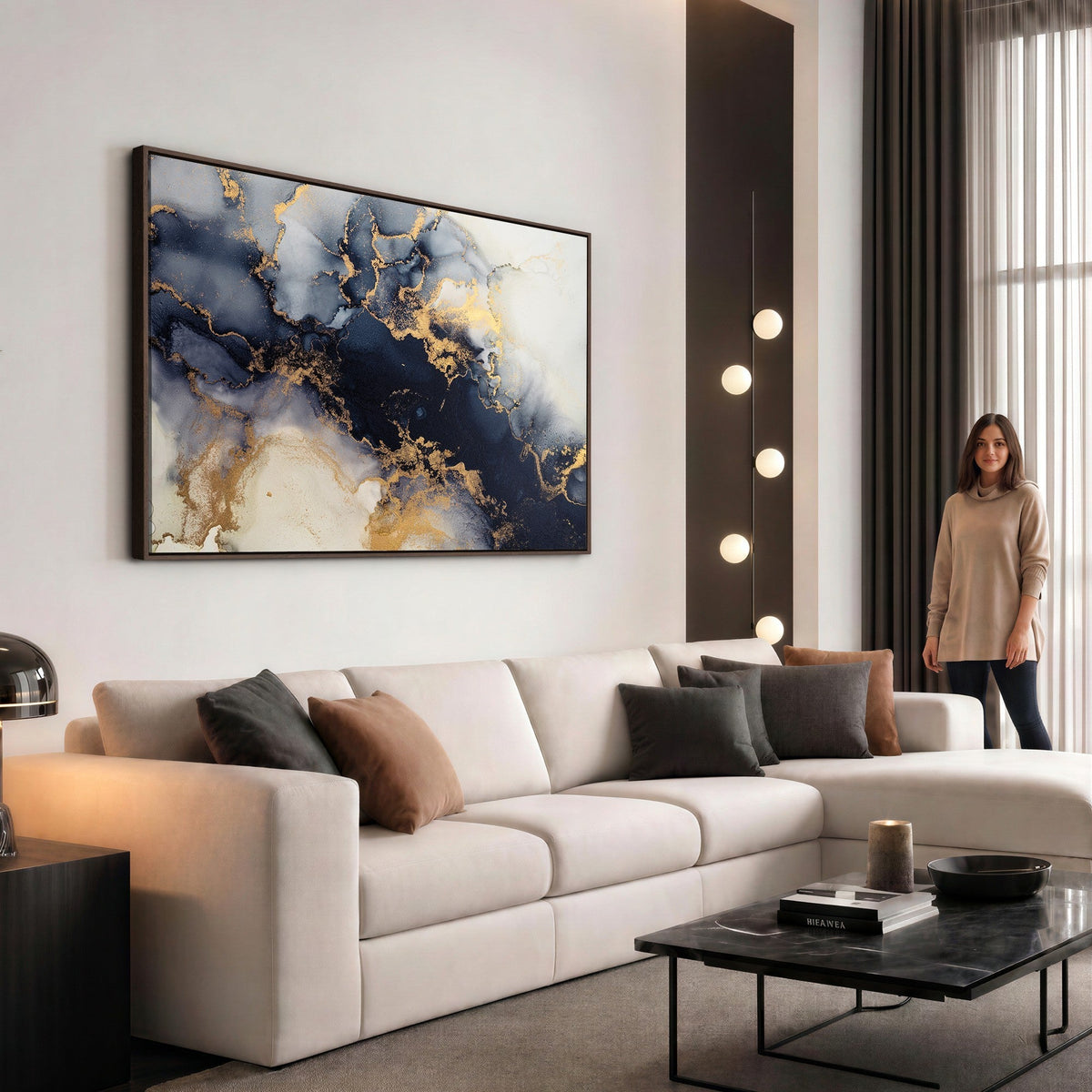 Black Marble Wall Art Canvas Print | Framed Abstract Gold Veins
