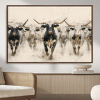 Texas Longhorn Wall Art | Framed Cattle Walking Canvas