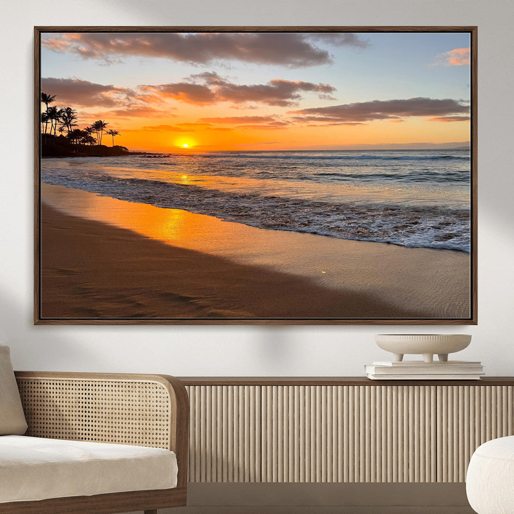Tropical Beach Wall Art | Framed Sunset Ocean Canvas