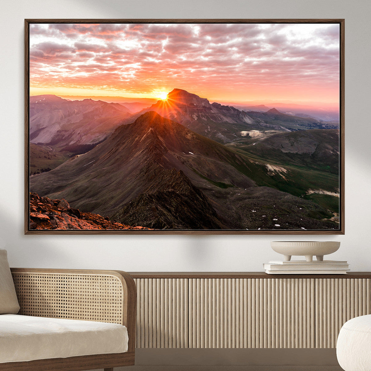 Mountain Sunrise Wall Art | Framed Alpine Ridge Canvas