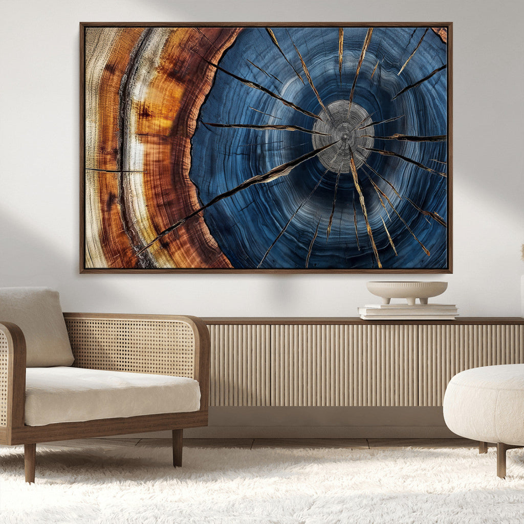 Framed Abstract Tree Ring Wall Art Print, Natural Rustic Wood Grain Canvas Print