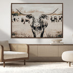 Texas Longhorn Wall Art Canvas Print | Framed Speckled Brown and White Bull