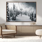 Snowy Pines Wall Art Canvas Print | Ski Lift in a Winter Forest