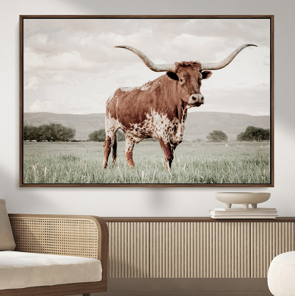 Texas Longhorn Wall Art | Framed Spotted Cattle Canvas
