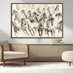 Abstract Horse Wall Art Canvas Print, Framed Horse Sketch with Galloping Herd
