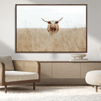Texas Longhorn Wall Art Canvas Print, Framed Lone Cattle and Longhorn Bull Scene