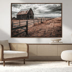 Rustic Barn Wall Art Canvas Print, Framed Moody Field Scene