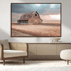 Rustic Barn Wall Art Canvas Print, Framed Wheat Field Scene