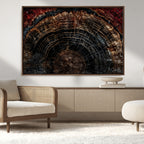 Dark Wood Ring Wall Art Canvas Print, Framed Abstract Tree Slice Print, Rustic Wood Grain Decor