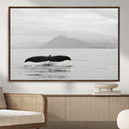 Whale Tail Wall Art | Framed Black White Ocean Canvas
