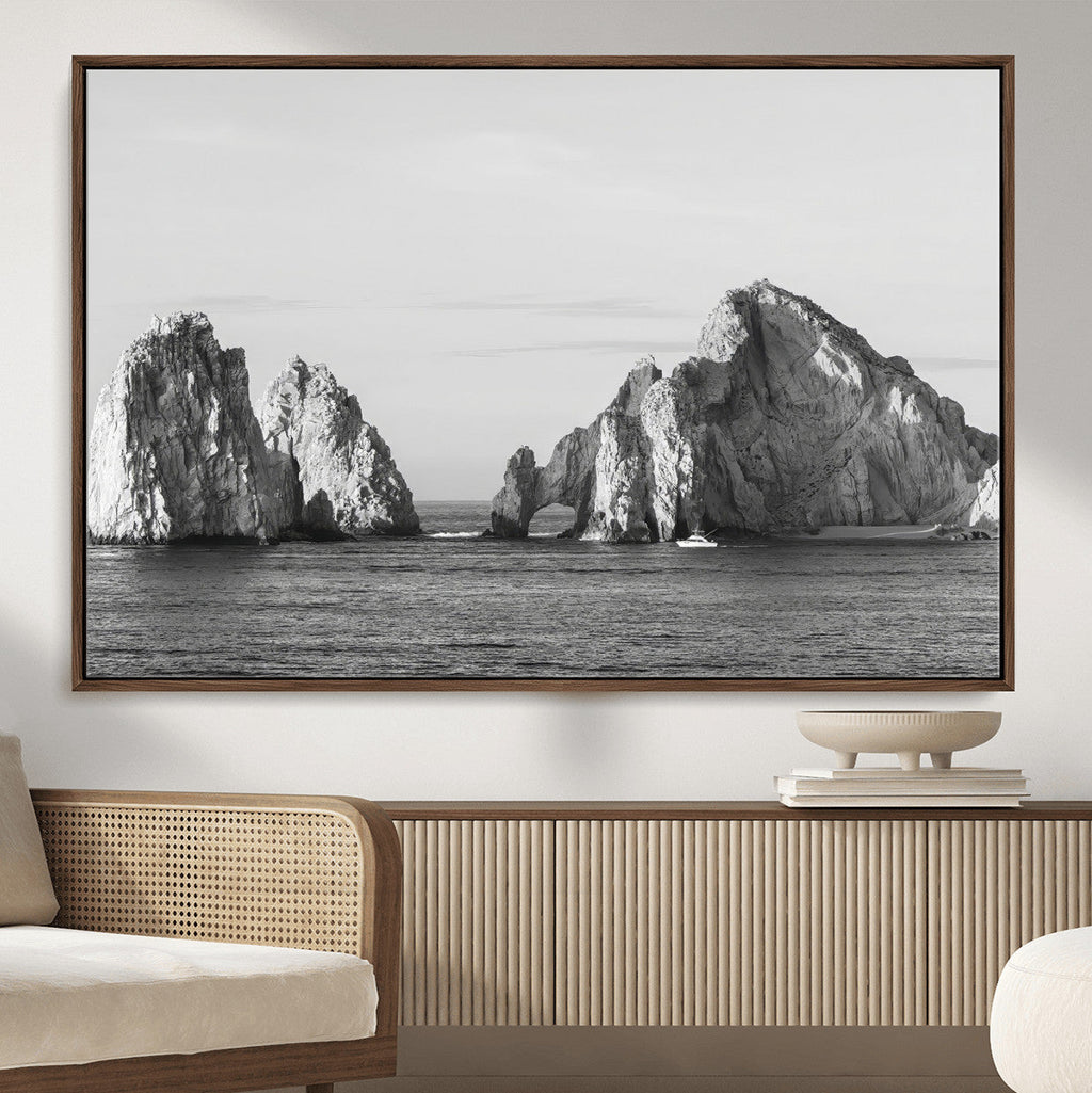 Coastal Wall Art | Framed Black White Ocean Canvas Artwork