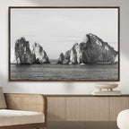 Coastal Wall Art | Framed Black White Ocean Canvas Artwork