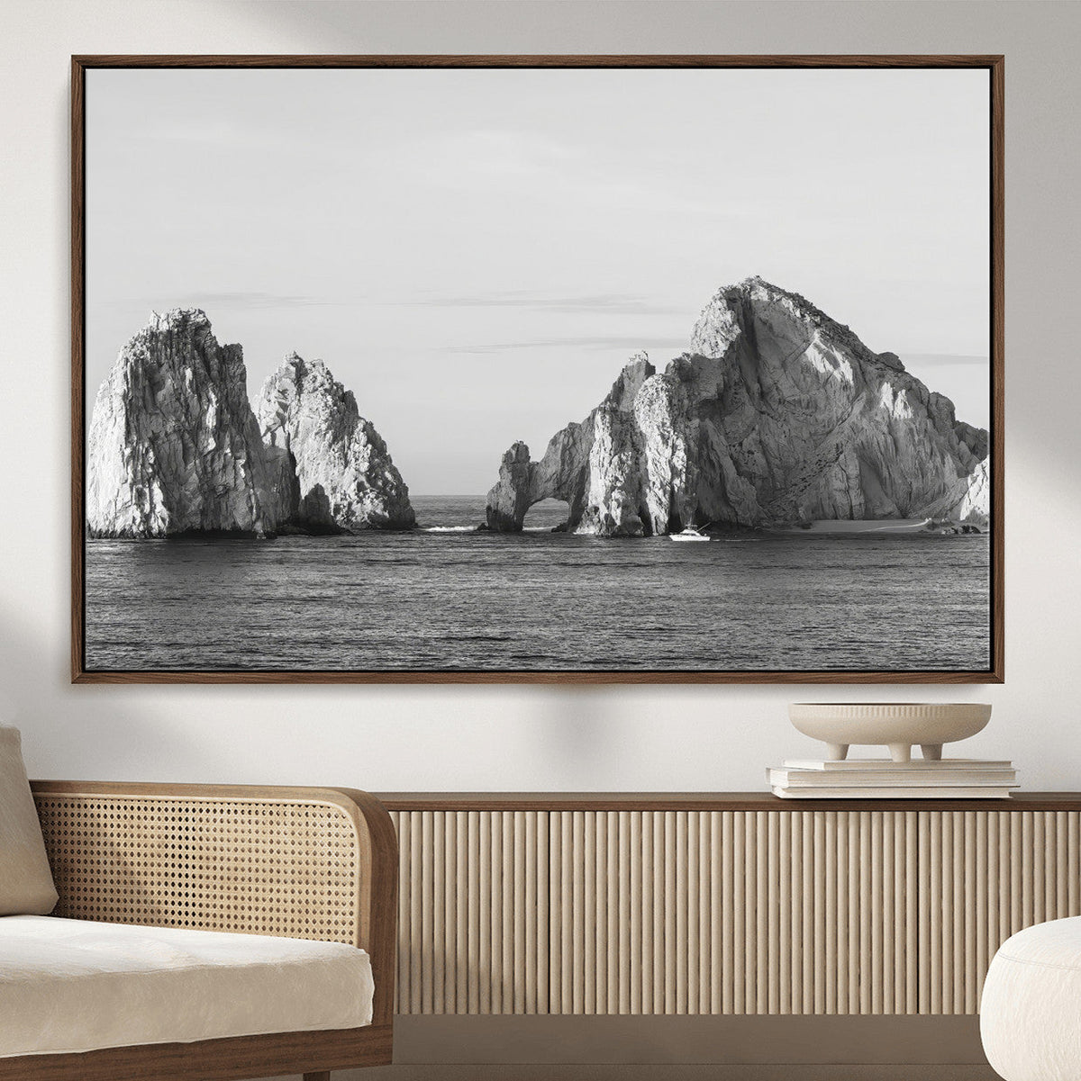 Coastal Wall Art | Framed Black White Ocean Canvas Artwork