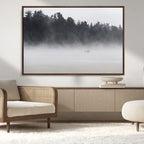 Surfer Fog Wall Art Canvas Print, Framed Foggy Beach and Coastal Surf Scene