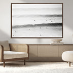 Black White Ocean Wall Art Canvas Print, Framed Coastal Sport and Ocean Swimmers Scene