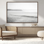 Black and White Seascape Wall Art Canvas Print, Framed Misty Ocean Waves