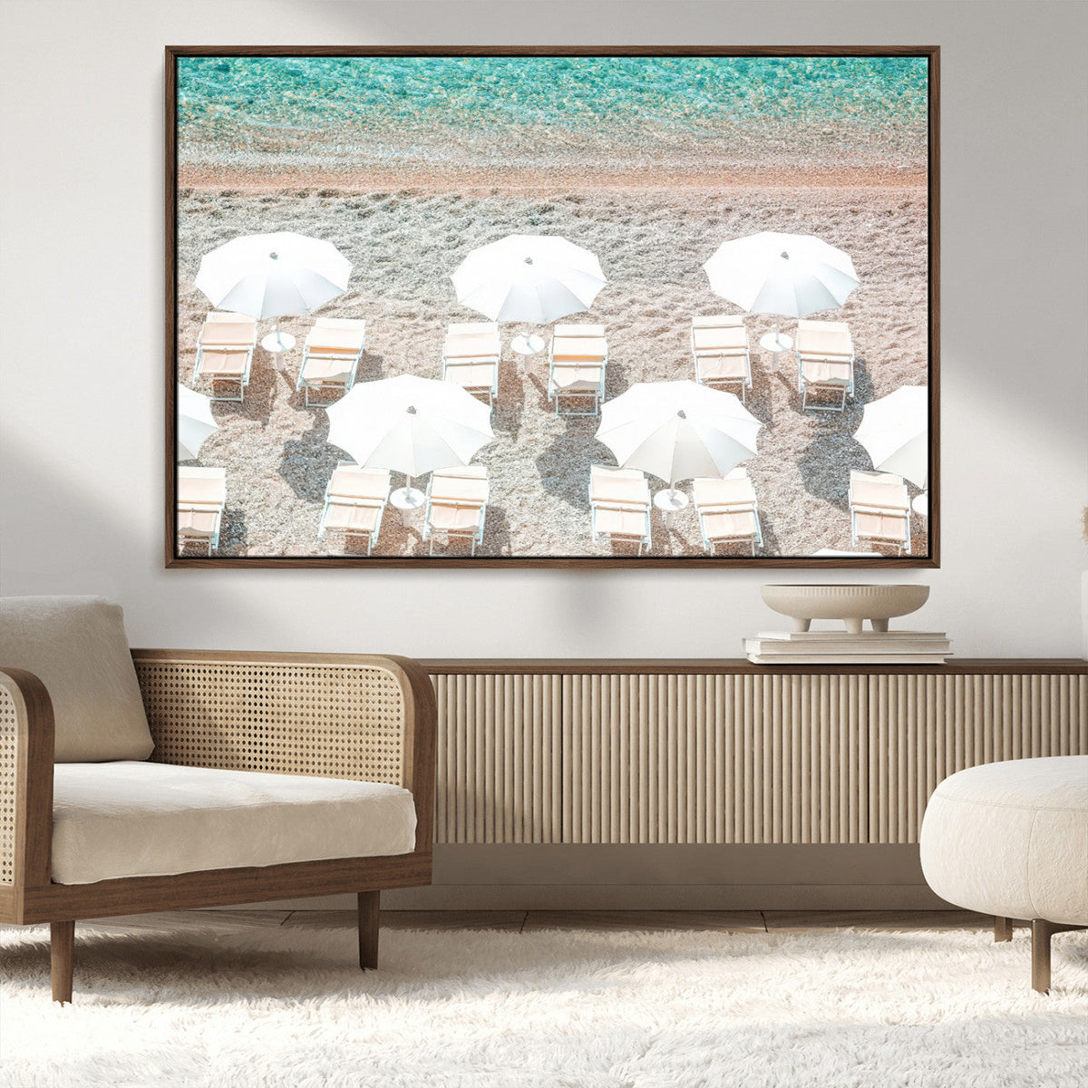 Calm Beach Wall Art | Framed Turquoise Water Canvas Artwork