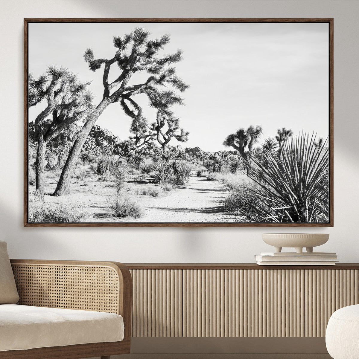 Joshua Tree Wall Art | Black & White Canvas Print, Nature Serenity Decor